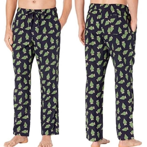 J. Crew Printed Flannel Pajama Pants Blue Christmas Tree Print Naughty Nice S - Picture 2 of 6
